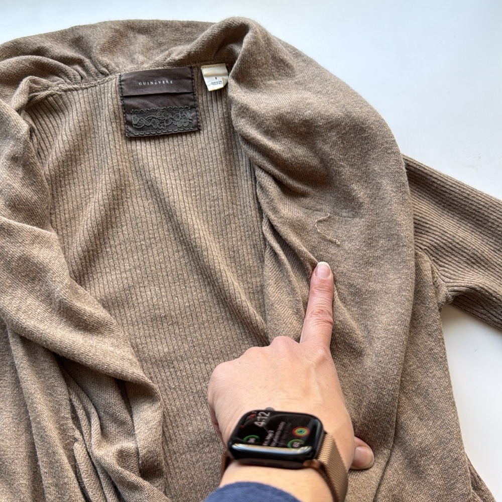 Anthropologie Guinevere brown cotton/cashmere blend small waterfall cardigan - Picture 6 of 9